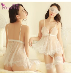 FEE ET MOI Sexy Lace Seethrough Body Sleepwear (White)